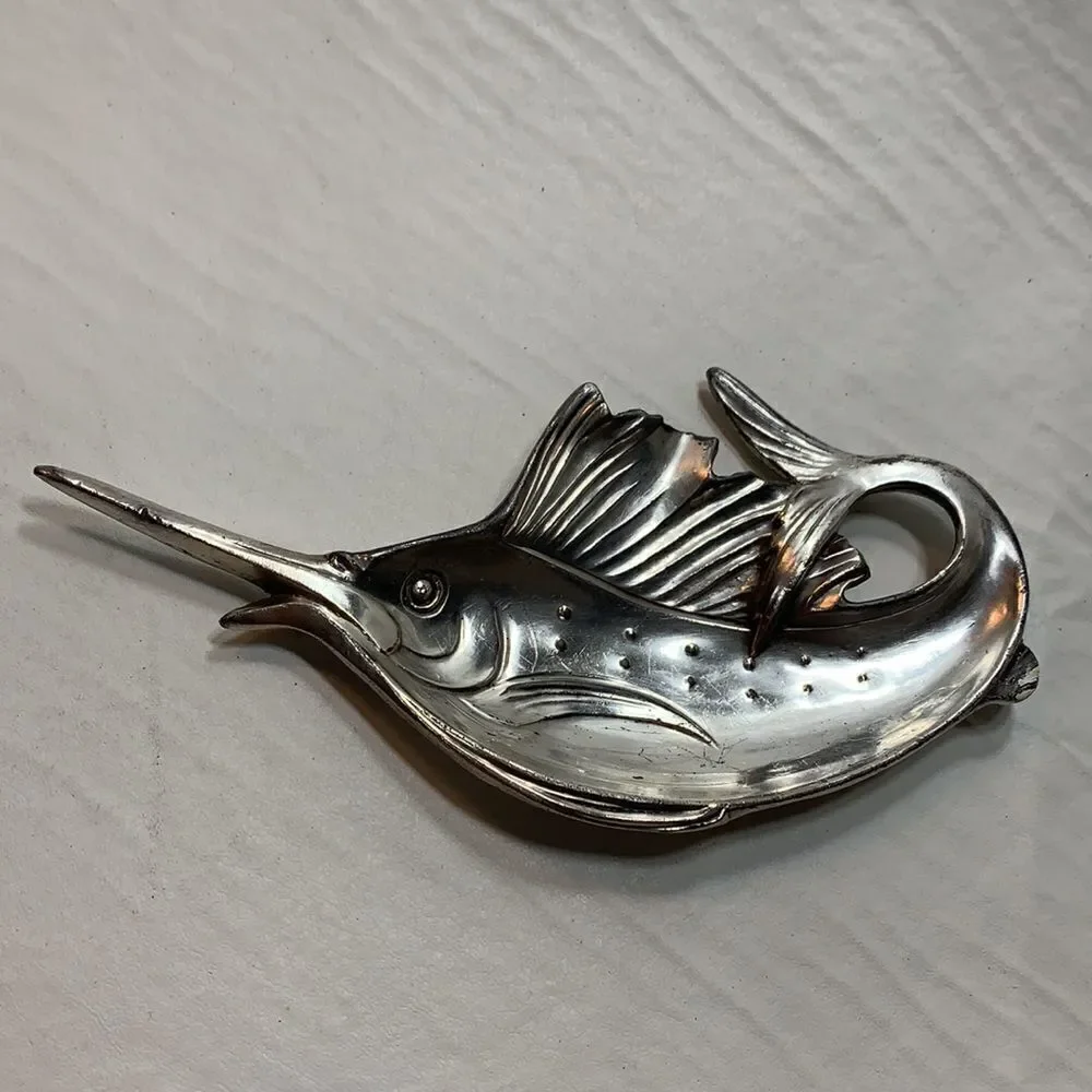 WB Manufacturing Co 133 Swordfish Trinket Holder Vintage Silver Plated Metal